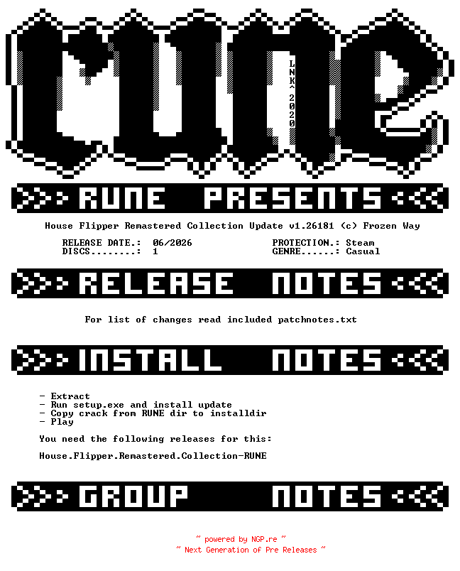 NFO for the release House.Flipper.Remastered.Collection.Update.v1.26181-RUNE by RUNE