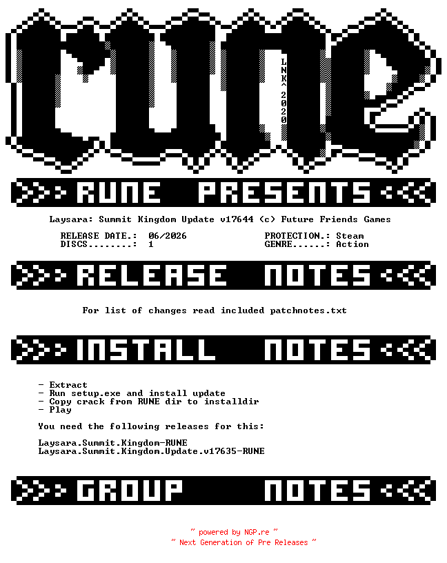 NFO for the release Laysara.Summit.Kingdom.Update.v17644-RUNE by RUNE