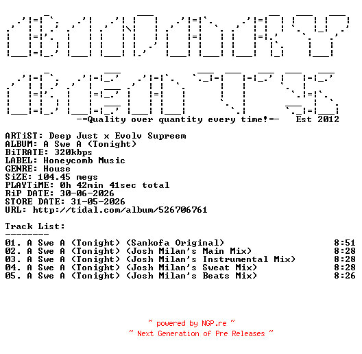 NFO for the release Deep_Just_x_Evolv_Supreem-A_Swe_A_(Tonight)-(HCM1060)-WEB-2026-BB by BB