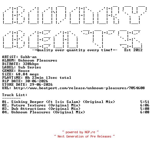 NFO for the release Subb-an-Unknown_Pleasures-(SS006)-WEB-2026-BB by BB