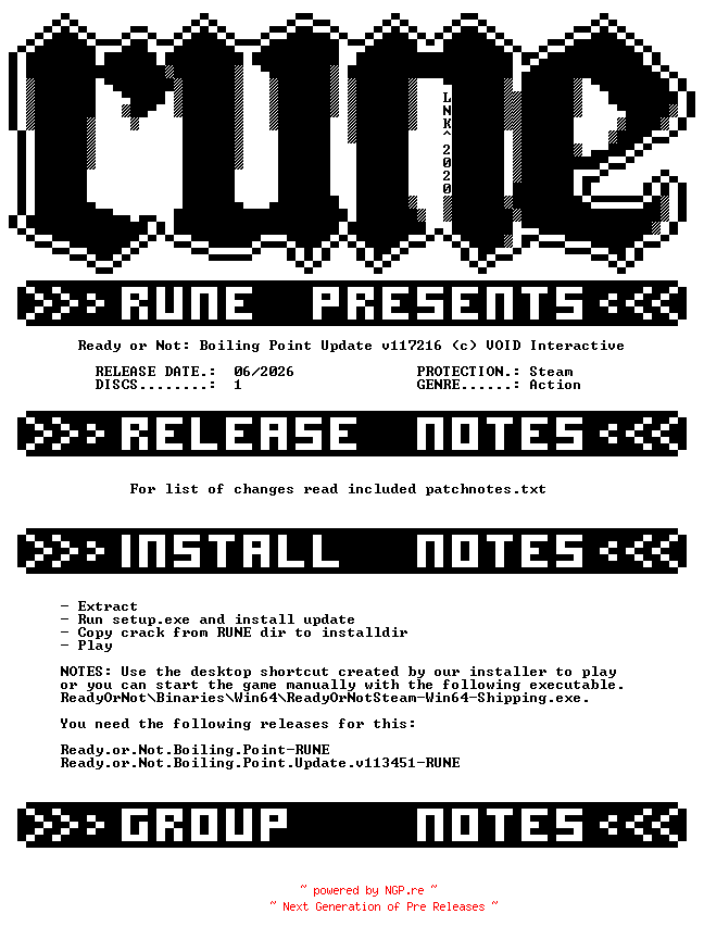 NFO for the release Ready.or.Not.Boiling.Point.Update.v117216-RUNE by RUNE