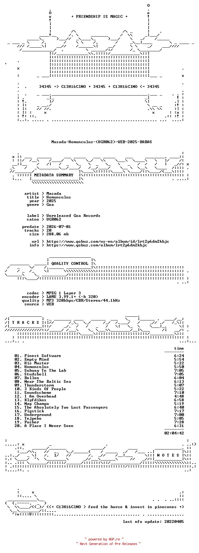 NFO for the release Masada-Homunculus-(UGR062)-WEB-2025-BABAS by BABAS