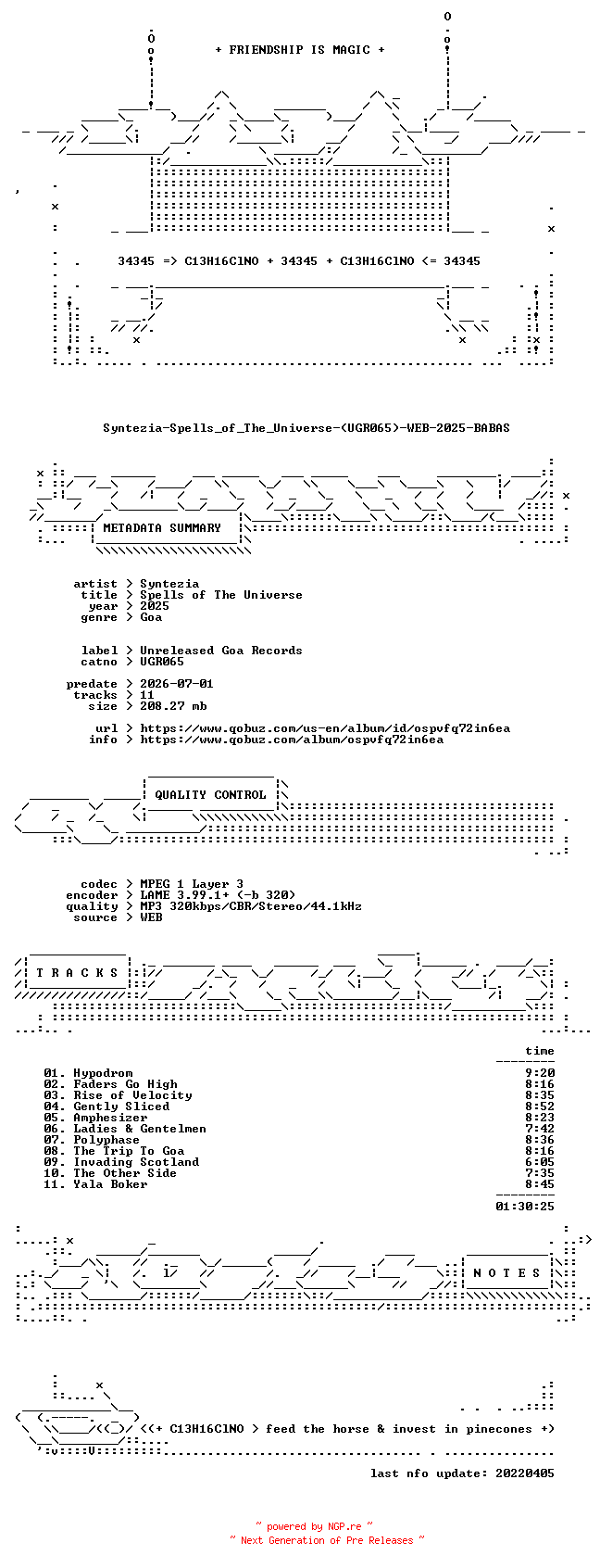 NFO for the release Syntezia-Spells_of_The_Universe-(UGR065)-WEB-2025-BABAS by BABAS