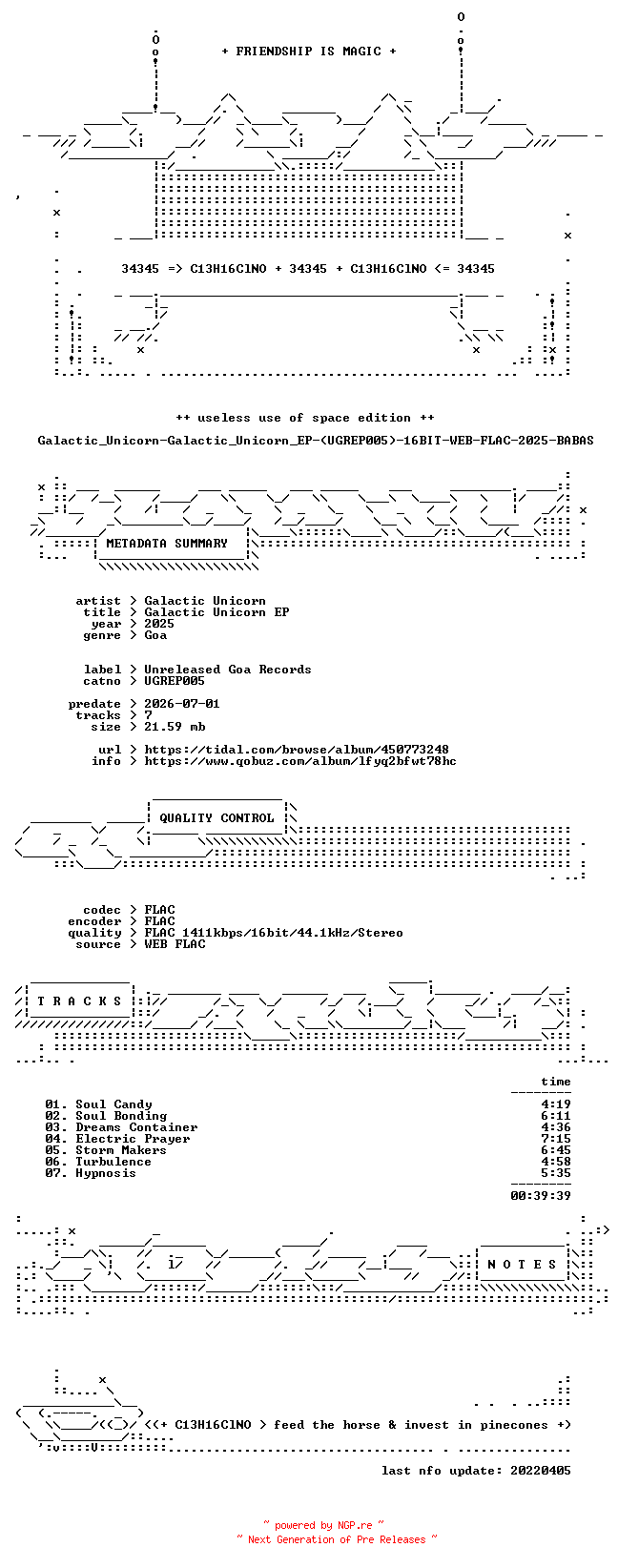 NFO for the release Galactic_Unicorn-Galactic_Unicorn_EP-(UGREP005)-16BIT-WEB-FLAC-2025-BABAS by BABAS