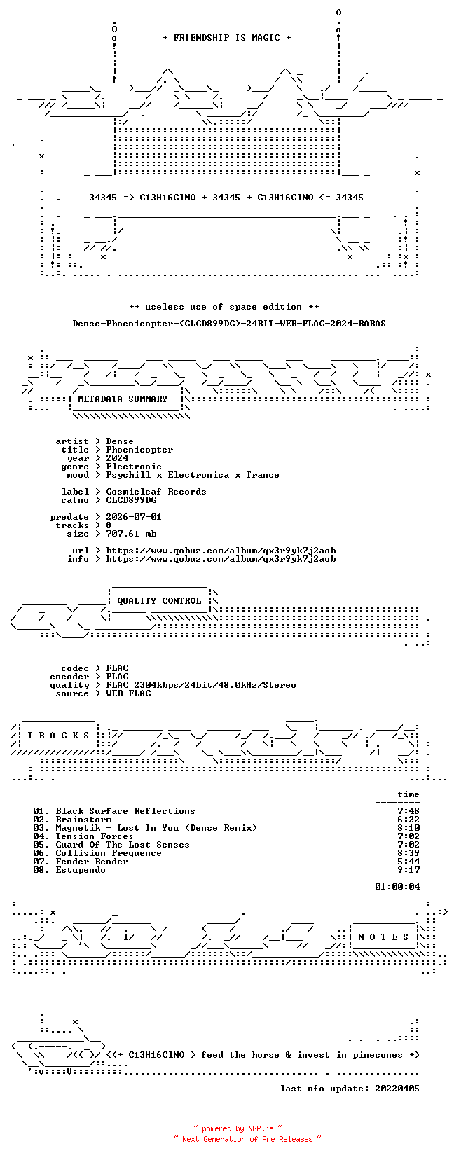 NFO for the release Dense-Phoenicopter-(CLCD899DG)-24BIT-WEB-FLAC-2024-BABAS by BABAS