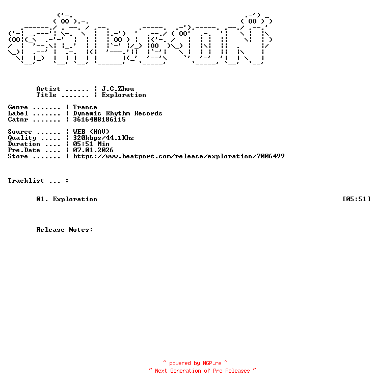 NFO for the release J.C.Zhou-Exploration-(3616408186115)-SINGLE-WEB-2026-FALCON by FALCON
