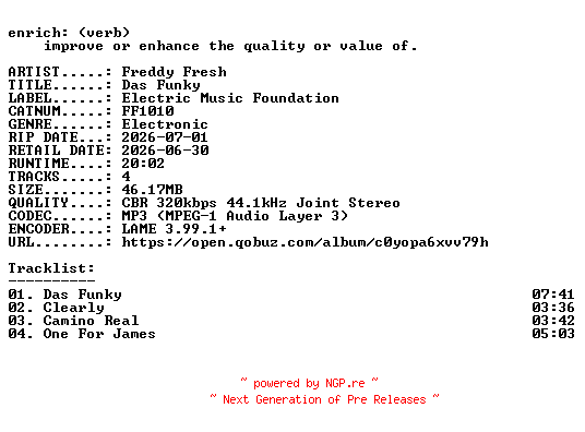 NFO for the release Freddy_Fresh-Das_Funky-(FF1010)-WEB-2026-ENRiCH by ENRiCH