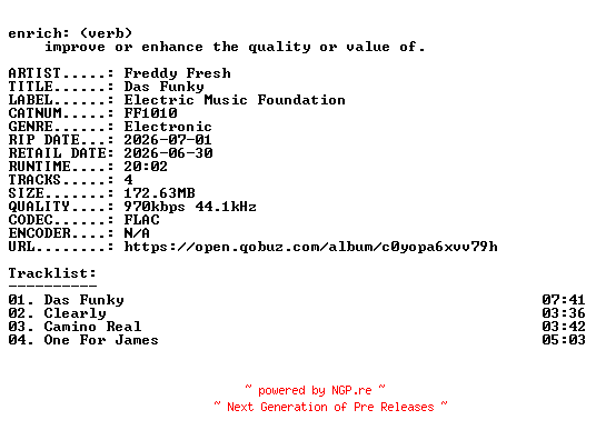NFO for the release Freddy_Fresh-Das_Funky-(FF1010)-24BIT-WEB-FLAC-2026-ENRiCH by ENRiCH