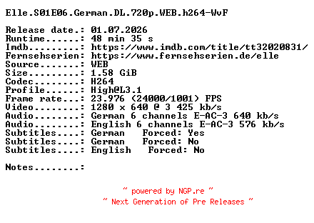 NFO for the release Elle.S01E06.German.DL.720p.WEB.h264-WvF by WvF