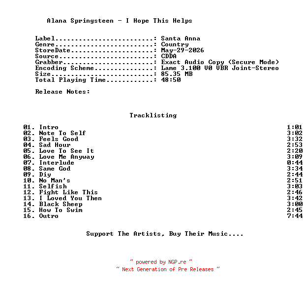 NFO for the release Alana_Springsteen-I_Hope_This_Helps-2026-C4 by C4