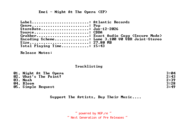 NFO for the release Emei-Night_At_The_Opera-(EP)-2026-C4 by C4