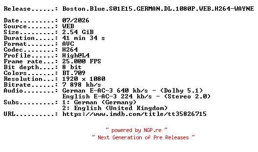 NFO for the release Boston.Blue.S01E15.GERMAN.DL.1080P.WEB.H264-WAYNE by WAYNE