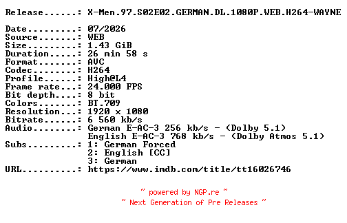 NFO for the release X-Men.97.S02E02.GERMAN.DL.1080P.WEB.H264-WAYNE by WAYNE