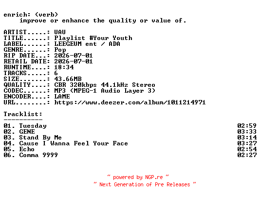 NFO for the release UAU-Playlist_Your_Youth-EP-WEB-2026-ENRiCH by ENRiCH