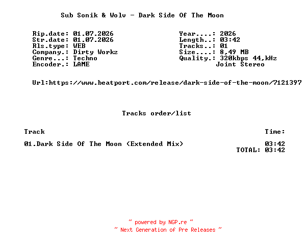 NFO for the release Sub_Sonik_And_Wolv_-_Dark_Side_Of_The_Moon-(DWX2167)-SINGLE-WEB-2026-FMC by FMC