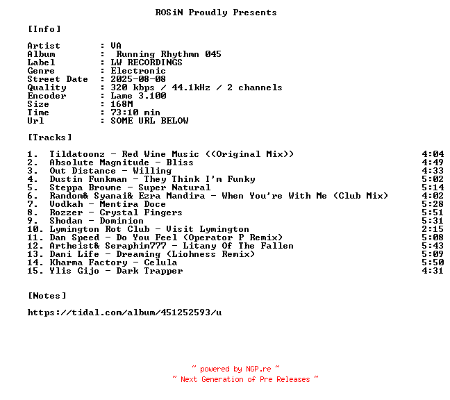 NFO for the release VA-Running_Rhythmn_045-WEB-2025-ROSiN by ROSiN