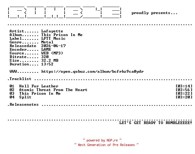 NFO for the release Lafayette-This_Prison_In_Me-EP-(WEB)-2026-RUMBLE by RUMBLE