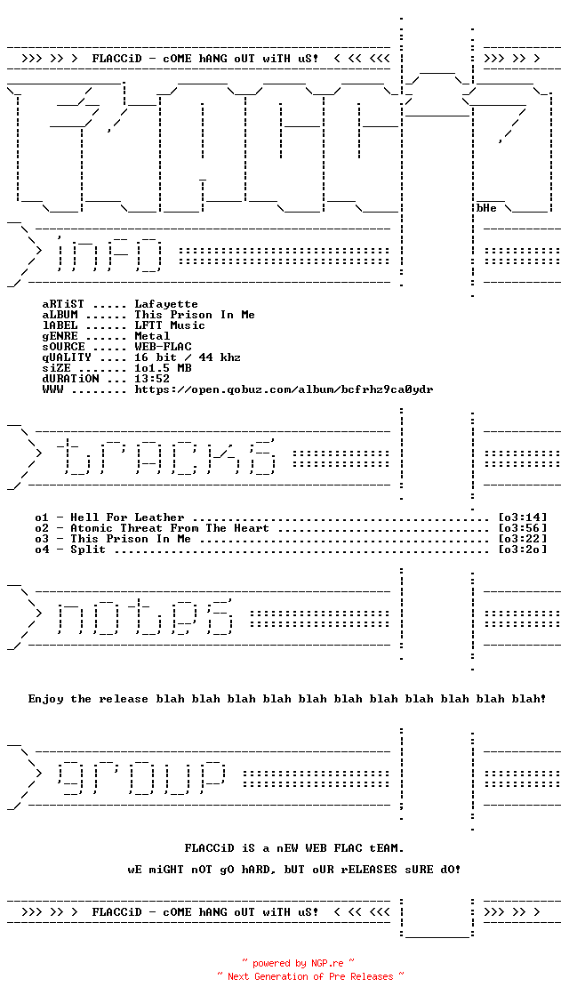 NFO for the release Lafayette-This_Prison_In_Me-EP-16BIT-WEB-FLAC-2026-FLACCiD by FLACCiD