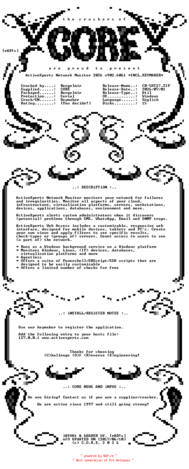NFO for the release ActiveXperts.Network.Monitor.2026.v902.6061.Incl.Keymaker-CORE by CORE