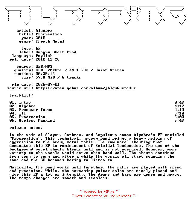 NFO for the release Algebra-Procreation-EP-WEB-2010-BLEEDiNG by BLEEDiNG