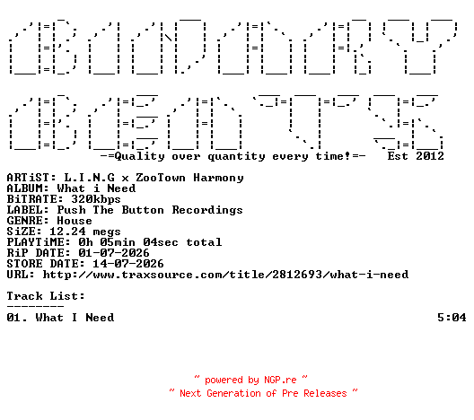 NFO for the release L.I.N.G_x_Zootown_Harmony-What_I_Need-(PTB41)-SINGLE-WEB-2026-BB by BB