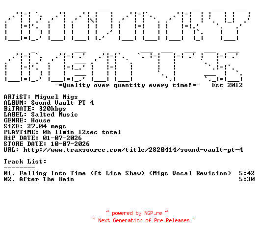 NFO for the release Miguel_Migs-Sound_Vault_PT_4-(SLT309)-WEB-2026-BB by BB