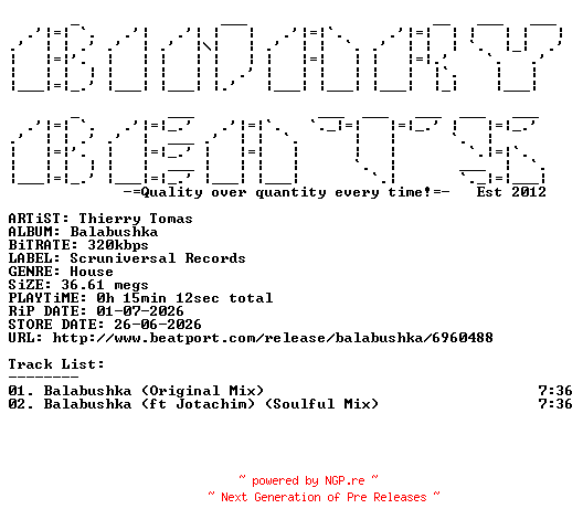 NFO for the release Thierry_Tomas-Balabushka-(SCRUDRIVER032)-WEB-2026-BB by BB