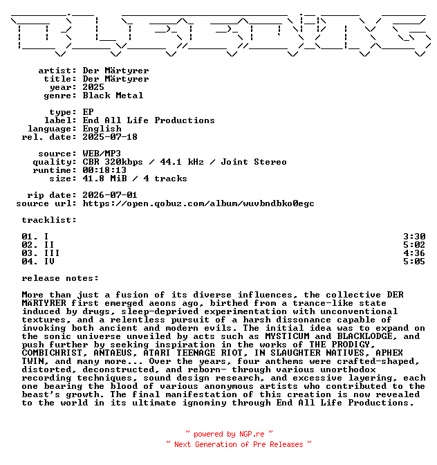 NFO for the release Der_Maertyrer-Der_Maertyrer-EP-WEB-2025-BLEEDiNG by BLEEDiNG