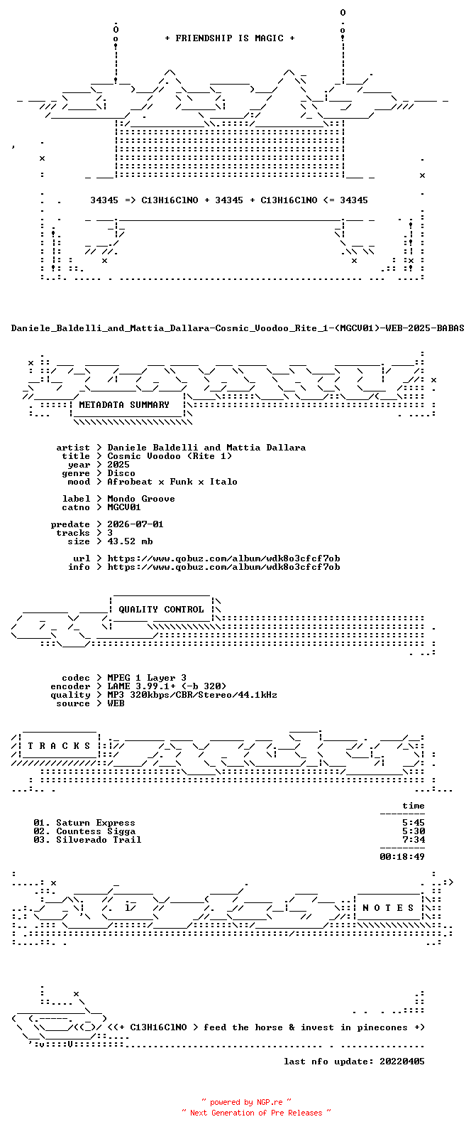 NFO for the release Daniele_Baldelli_and_Mattia_Dallara-Cosmic_Voodoo_Rite_1-(MGCV01)-WEB-2025-BABAS by BABAS