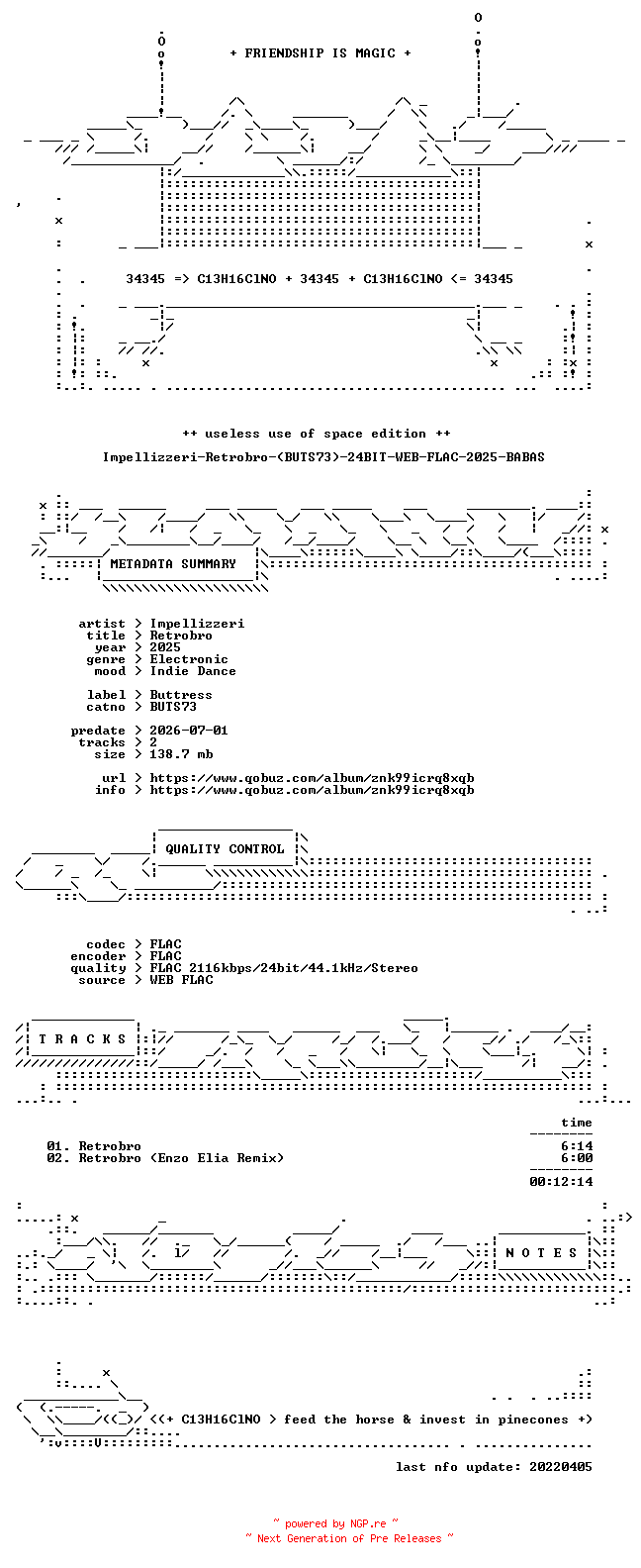NFO for the release Impellizzeri-Retrobro-(BUTS73)-24BIT-WEB-FLAC-2025-BABAS by BABAS