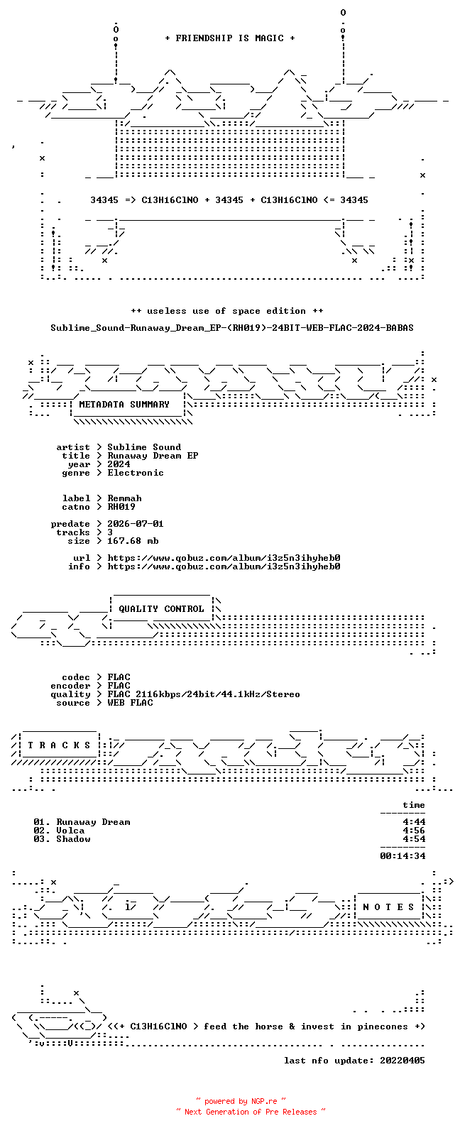 NFO for the release Sublime_Sound-Runaway_Dream_EP-(RH019)-24BIT-WEB-FLAC-2024-BABAS by BABAS