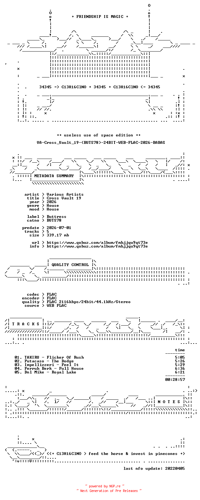NFO for the release VA-Cross_Vault_19-(BUTS78)-24BIT-WEB-FLAC-2026-BABAS by BABAS