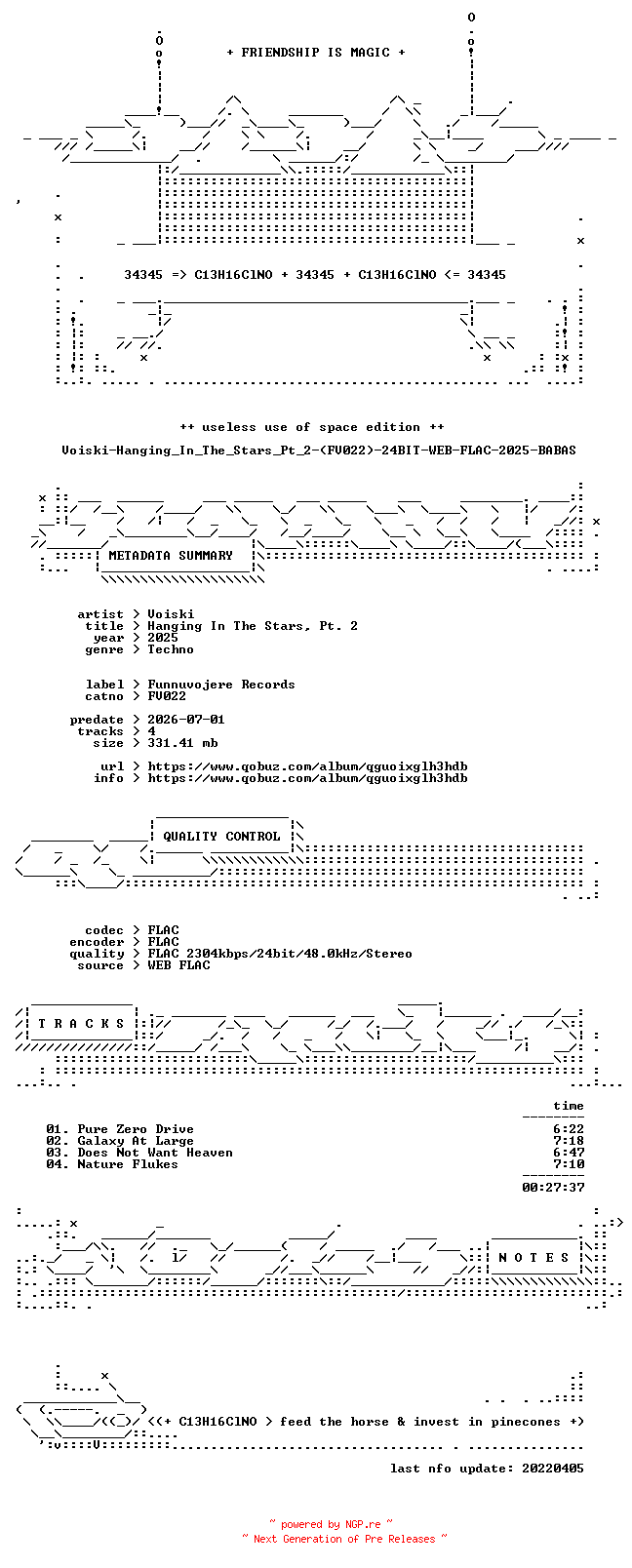 NFO for the release Voiski-Hanging_In_The_Stars_Pt_2-(FV022)-24BIT-WEB-FLAC-2025-BABAS by BABAS