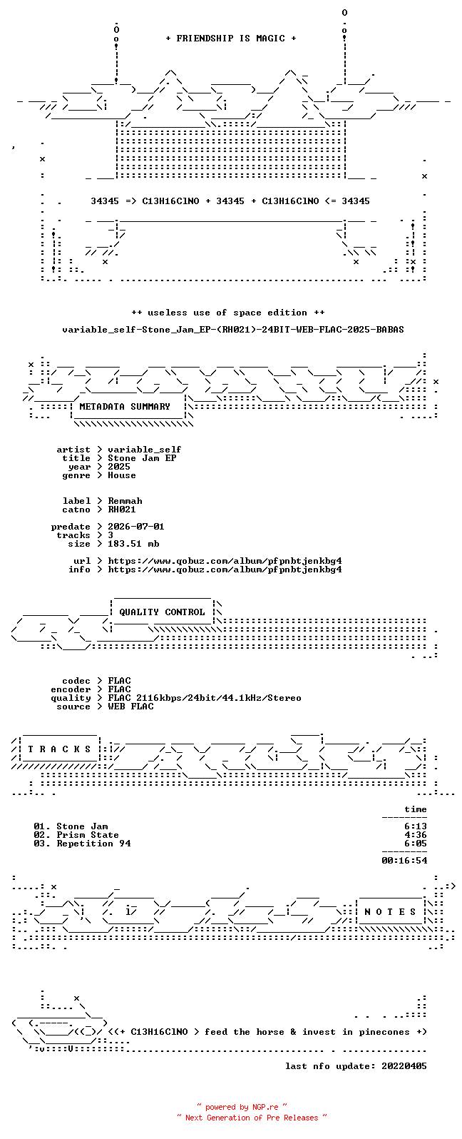 NFO for the release variable_self-Stone_Jam_EP-(RH021)-24BIT-WEB-FLAC-2025-BABAS by BABAS