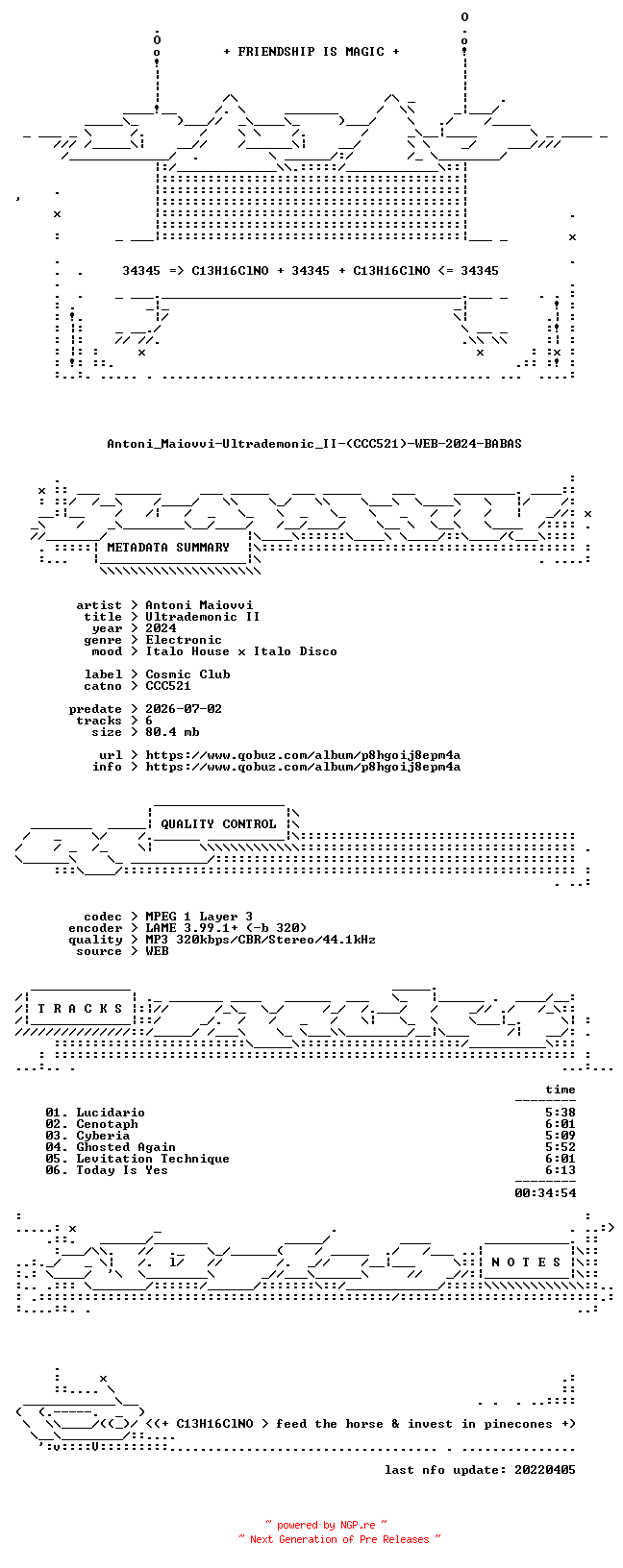 NFO for the release Antoni_Maiovvi-Ultrademonic_II-(CCC521)-WEB-2024-BABAS by BABAS