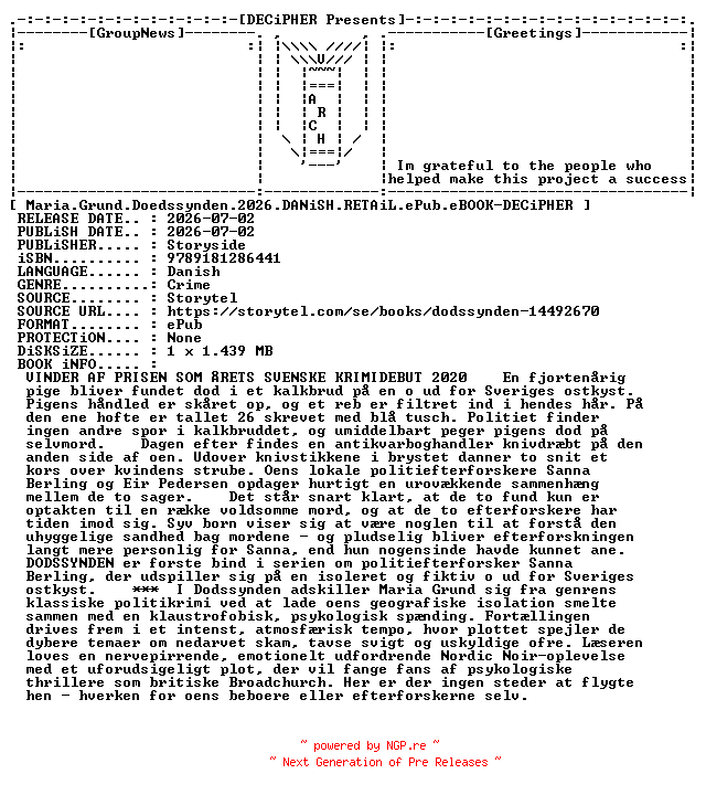 NFO for the release Maria.Grund.Doedssynden.2026.DANiSH.RETAiL.ePub.eBOOK-DECiPHER by DECiPHER