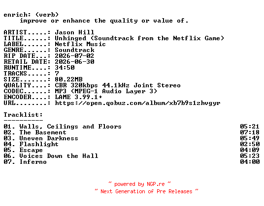 NFO for the release Jason_Hill-Unhinged_(Soundtrack_from_the_Netflix_Game)-OST-WEB-2026-ENRiCH by ENRiCH