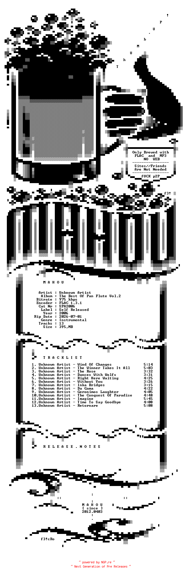 NFO for the release VA-The_Best_Of_Pan_Flute_Vol.2-CD-FLAC-2006-MAHOU by MAHOU