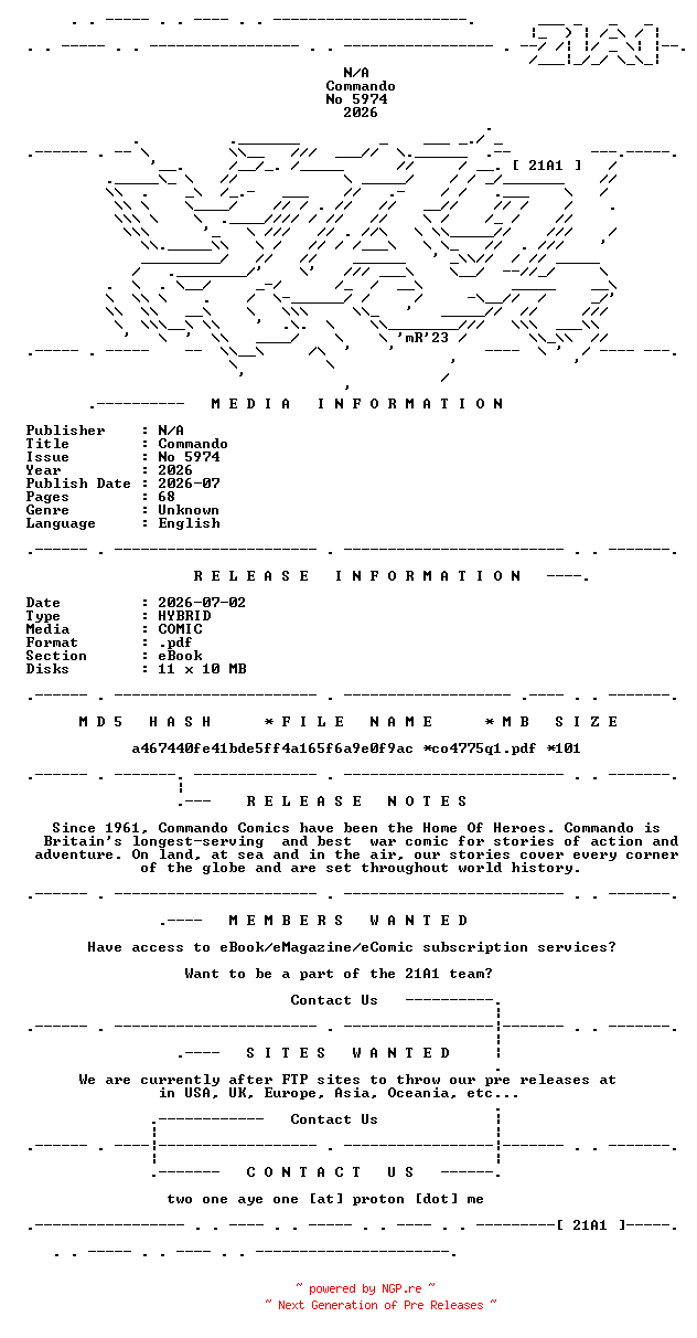 NFO for the release Commando.No.5974.2026.HYBRID.COMIC.eBook-21A1 by 21A1
