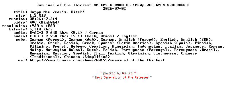NFO for the release Survival.of.the.Thickest.S03E02.GERMAN.DL.1080p.WEB.h264-SAUERKRAUT by SAUERKRAUT