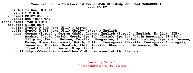NFO for the release Survival.of.the.Thickest.S03E07.GERMAN.DL.1080p.WEB.h264-SAUERKRAUT by SAUERKRAUT