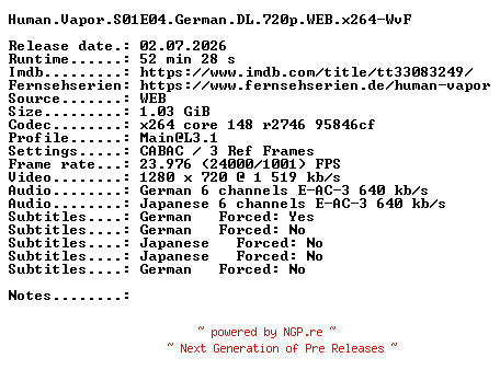 NFO for the release Human.Vapor.S01E04.German.DL.720p.WEB.x264-WvF by WvF
