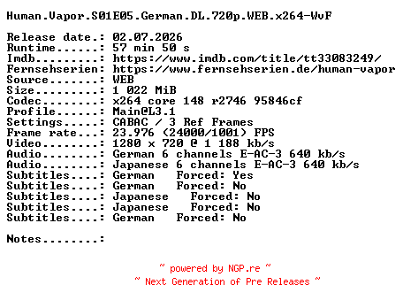NFO for the release Human.Vapor.S01E05.German.DL.720p.WEB.x264-WvF by WvF