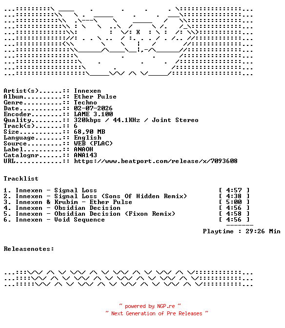 NFO for the release Innexen-Ether_Pulse-ANA143-WEB-2026-WAV by WAV