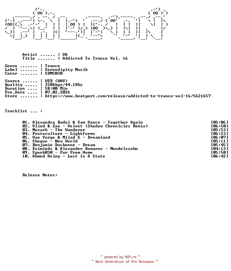 NFO for the release VA-Addicted_To_Trance_Vol._16-(SDMC030)-WEB-2025-FALCON by FALCON