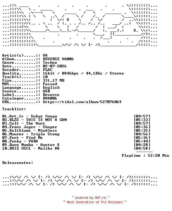 NFO for the release VA-REVERSE_VA006-RVA006-16BIT-WEB-FLAC-2026-WAVED by WAVED