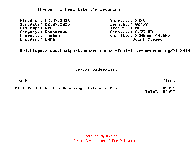 NFO for the release Thyron_-_I_Feel_Like_Im_Drowning-(SCAN711D)-SINGLE-WEB-2026-FMC by FMC