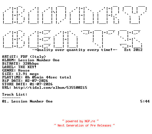 NFO for the release FDF_(Italy)-Lession_Number_One-(KEY051)-SINGLE-WEB-2026-BB by BB