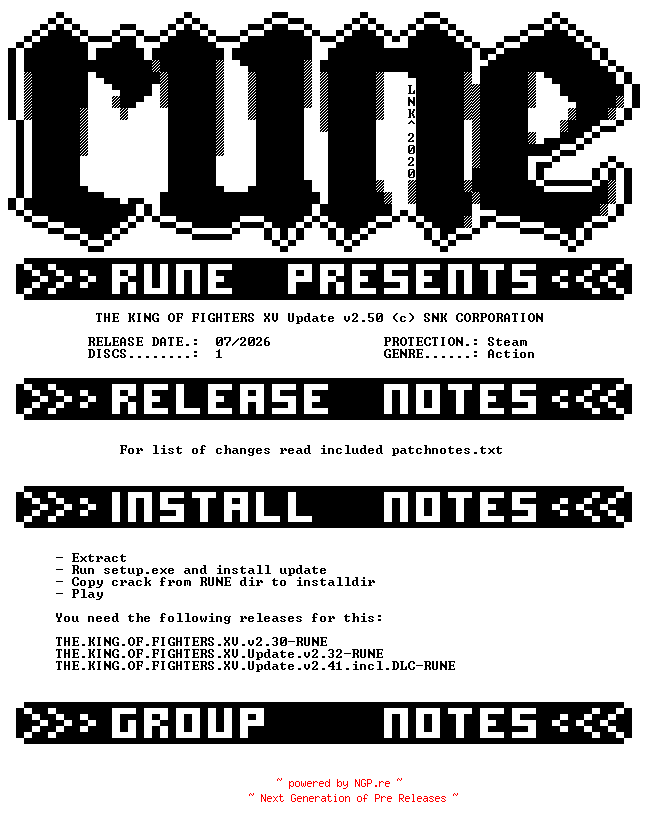 NFO for the release THE.KING.OF.FIGHTERS.XV.Update.v2.50-RUNE by RUNE