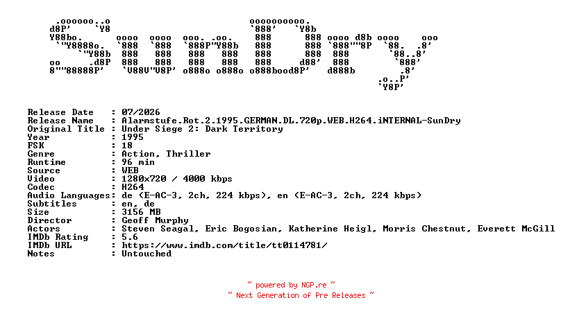 NFO for the release Alarmstufe.Rot.2.1995.GERMAN.DL.720p.WEB.H264.iNTERNAL-SunDry by SunDry